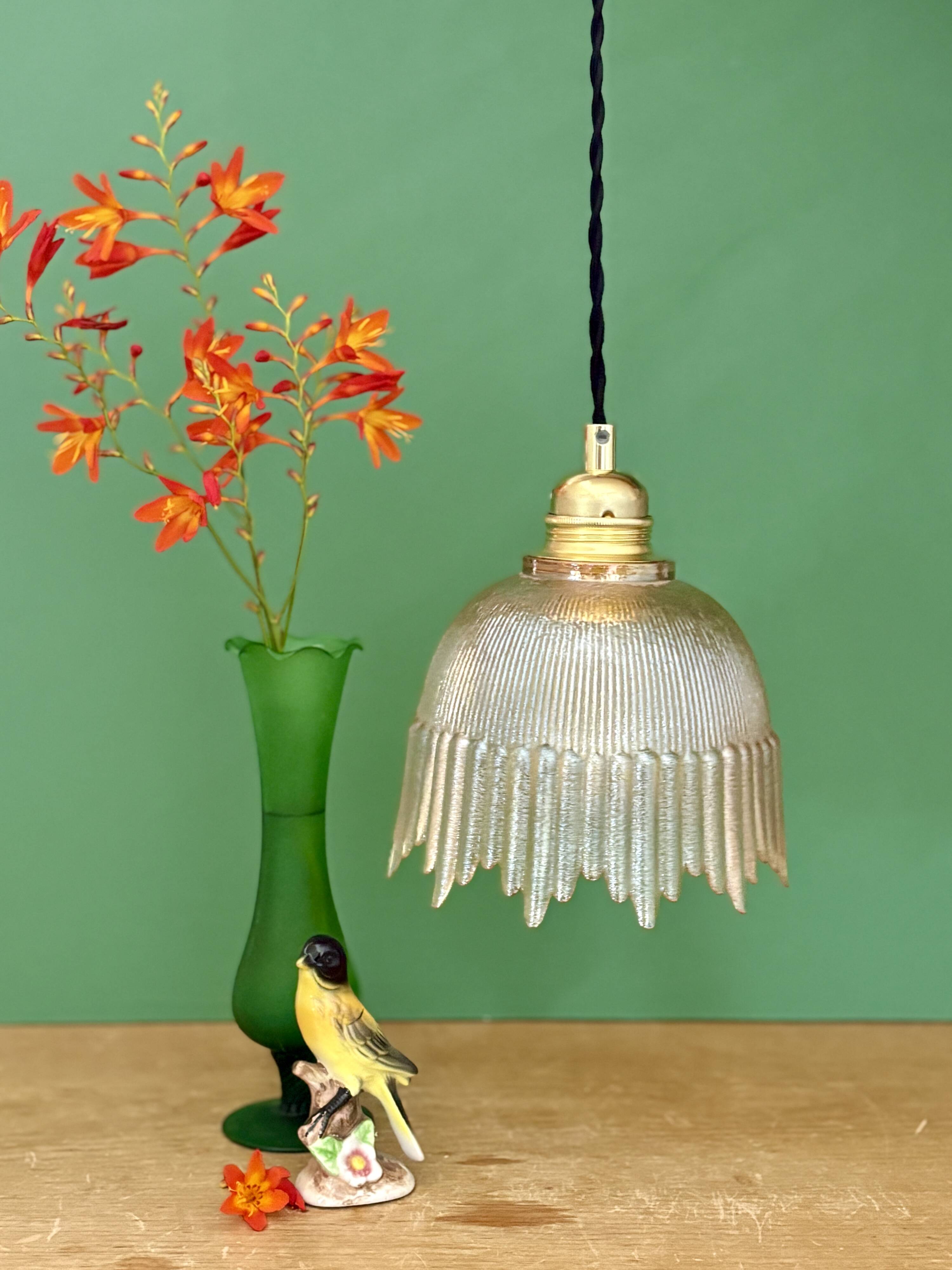 Vintage amber glass tulip pendant light