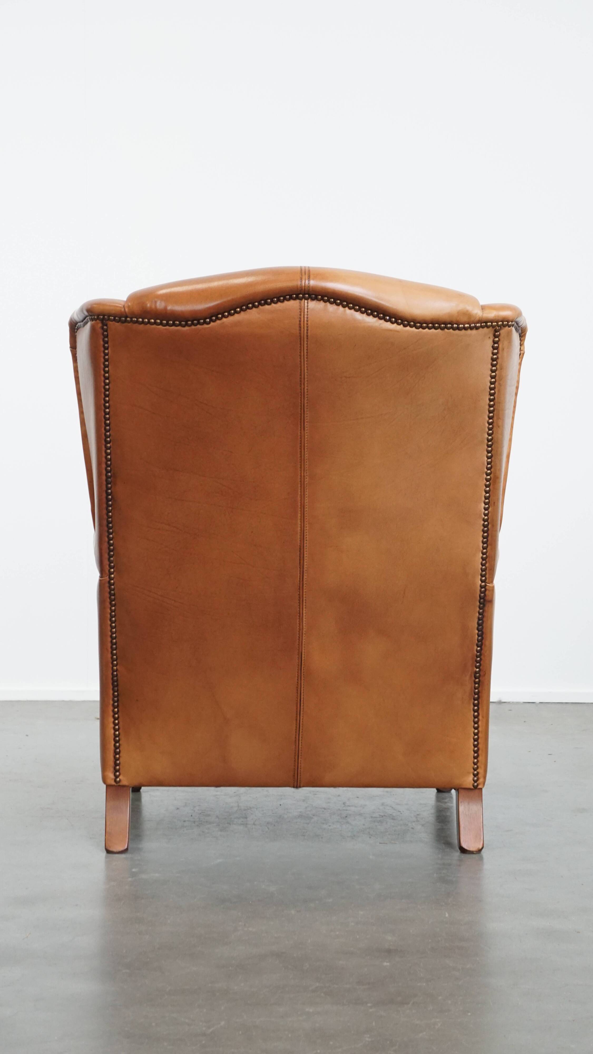 Cowhide leather wingback armchair