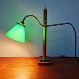 Bronze desk lamp with a green opaline conical shade, 1920.