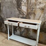 Drawer console raw wood & gray green