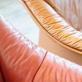 Frau sofas in cognac and burgundy leather, 1980s/90s, set of 2