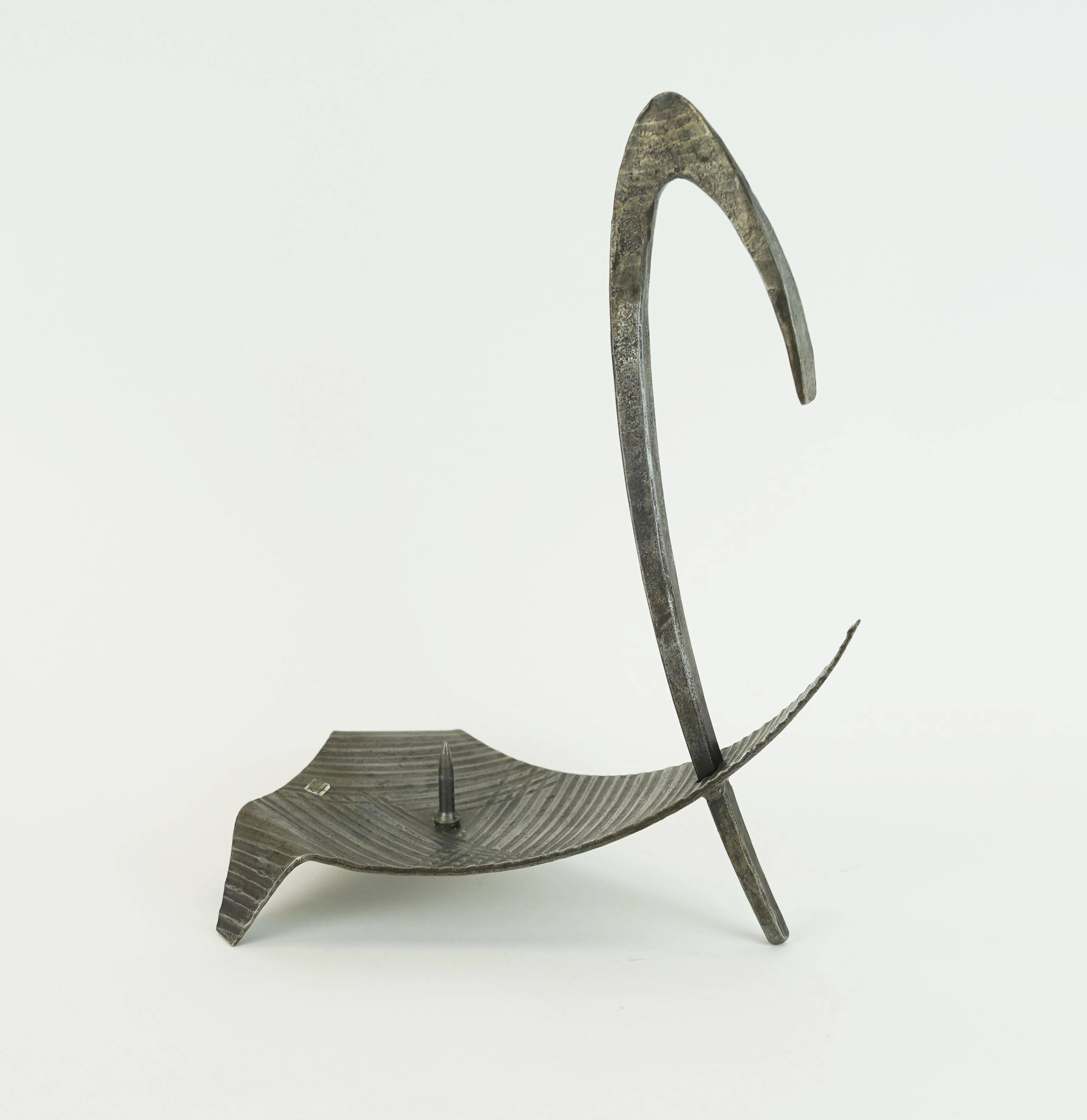 sculptural mid century modern brutalist iron CANDLE HOLDER 1960s 1970s