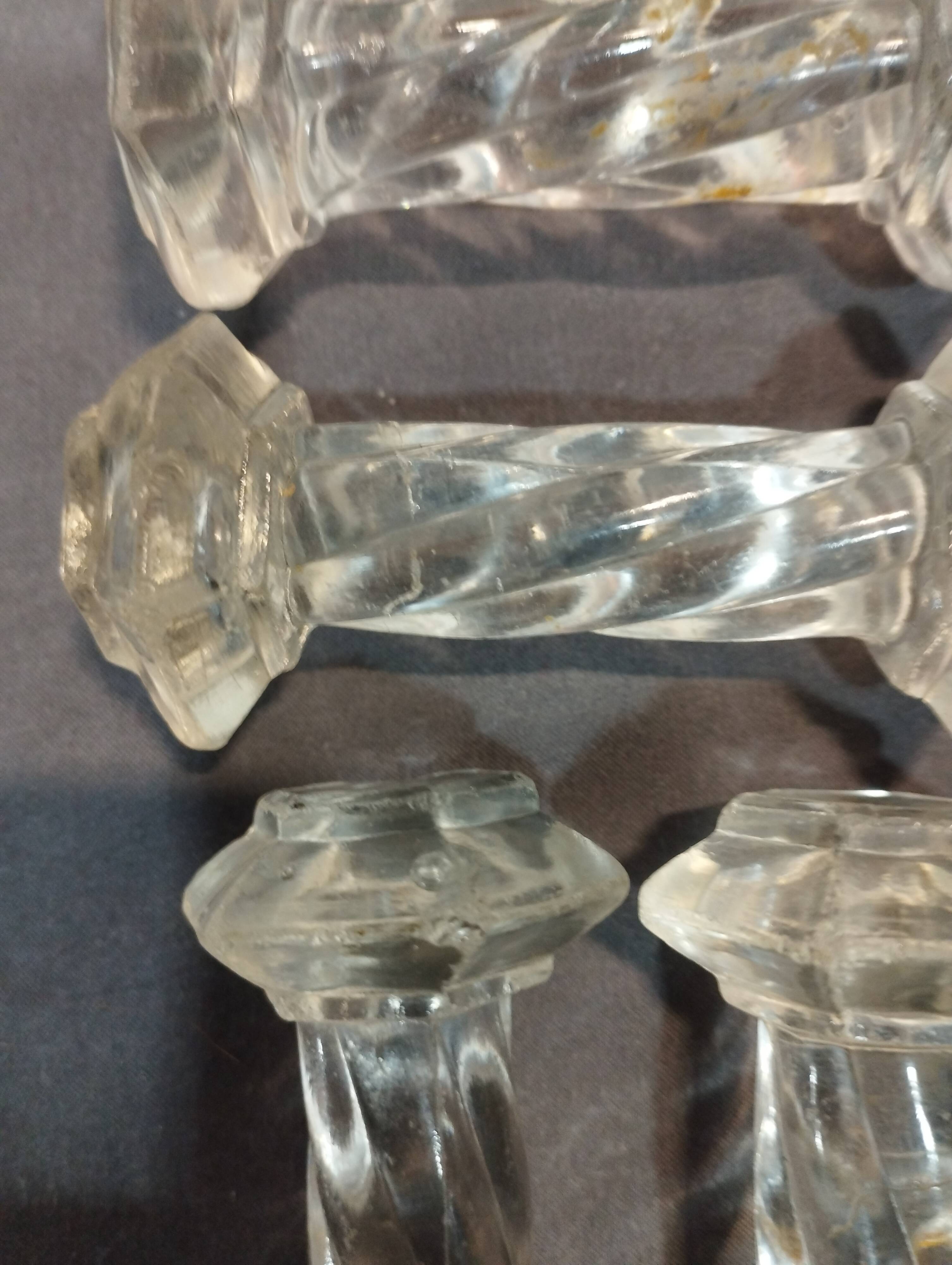 Set of 4 old molded glass knife holders