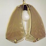 French ceiling light in gold metal with 4 decorative glass panels.