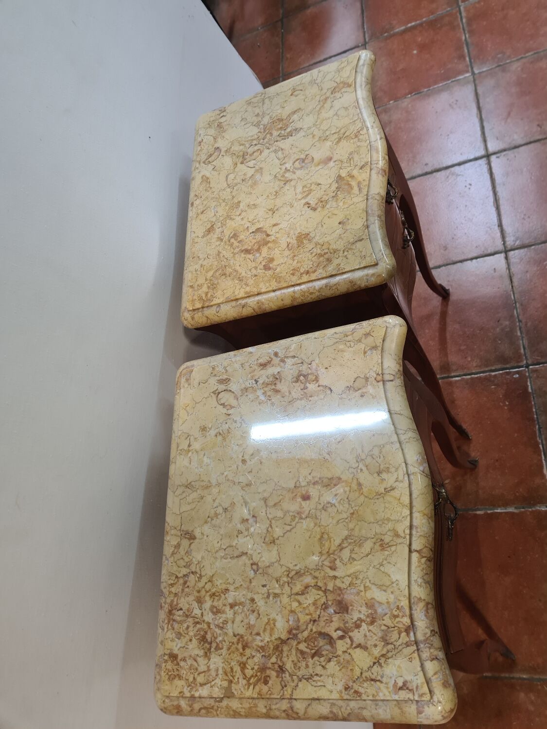 Marquetry bedside tables ( the pair )
