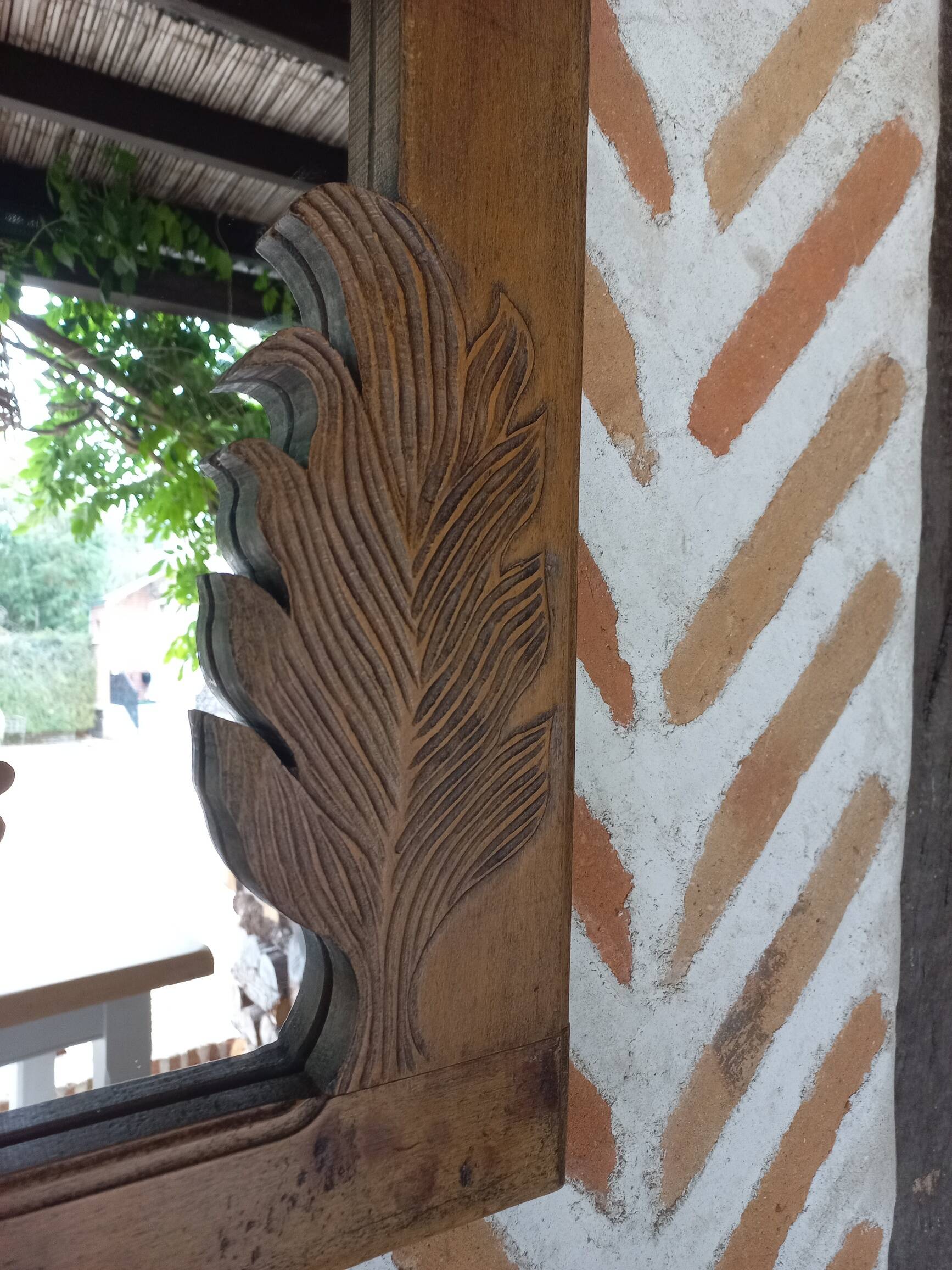 Vintage carved leaf wood mirror