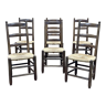 Série de 6 chaises brutalistes des années 1950 - chêne et assise paille