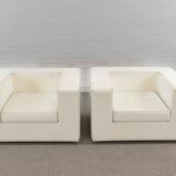 Pair of vintage Throw Away Armchairs by Willie Landels for Zanotta, white Vinyl