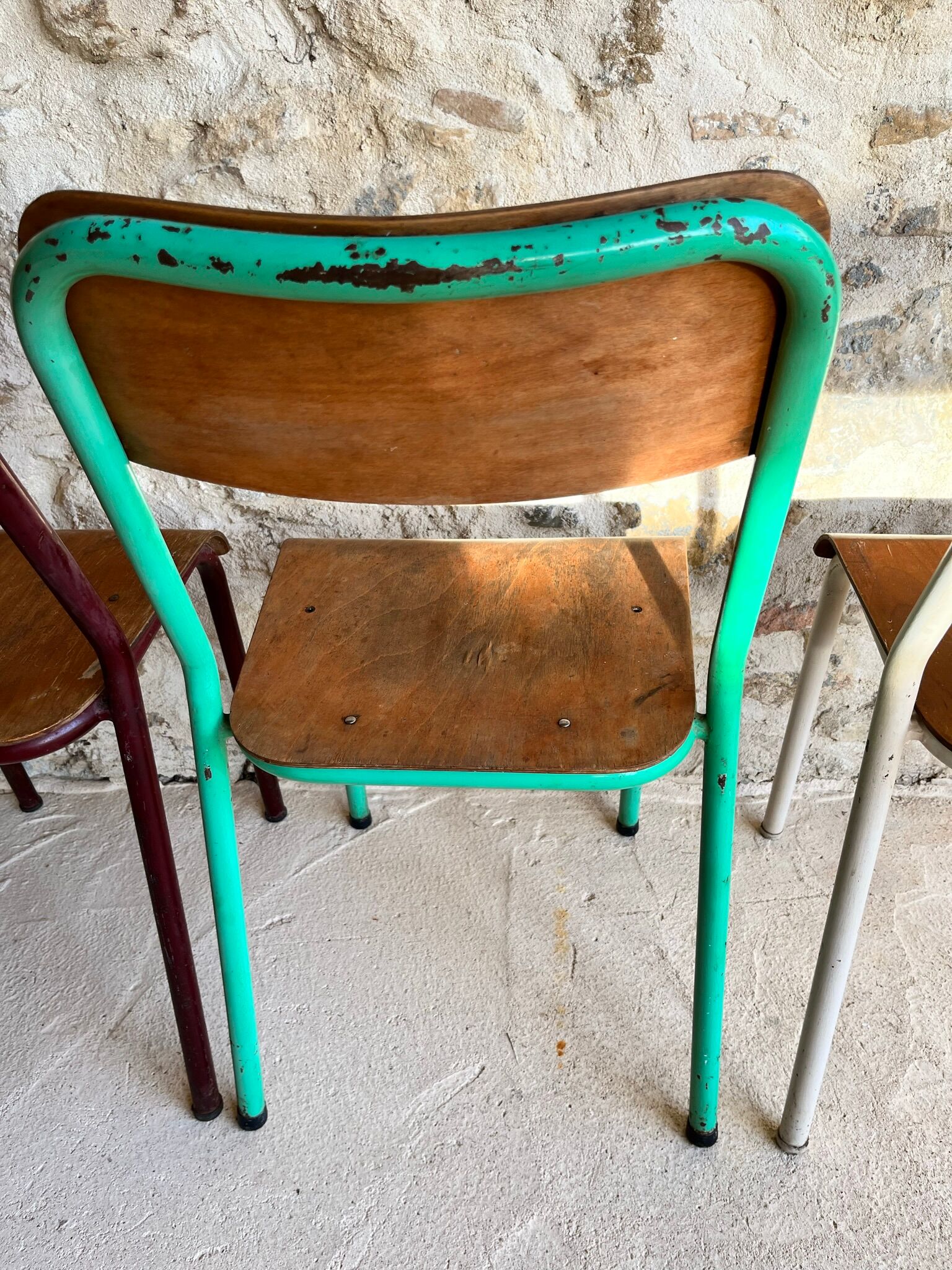 Set of 4 mismatched old school style chairs
