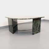 Vintage square coffee table with 2 green marble and smoked glass tops