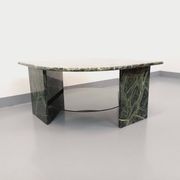 Vintage square coffee table with 2 green marble and smoked glass tops