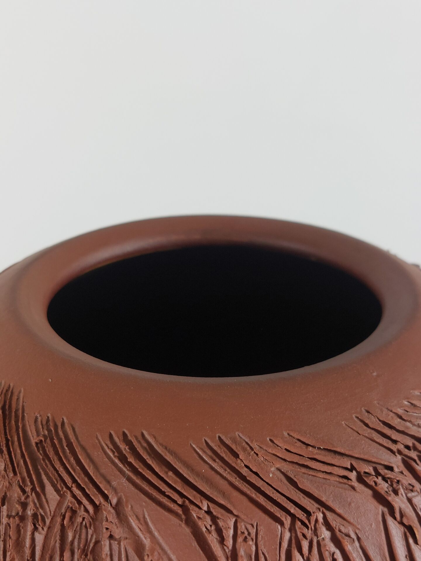 Vintage mid-century brutalist sgraffito ceramic vase