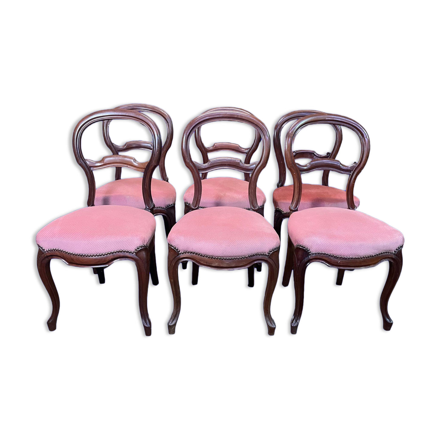 Suite of 6 Louis Philippe pink velvet chairs