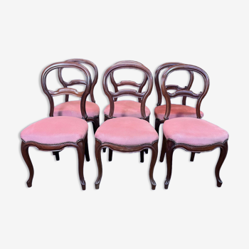 Suite de 6 chaises Louis Philippe velours roses