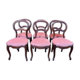 Suite of 6 Louis Philippe pink velvet chairs