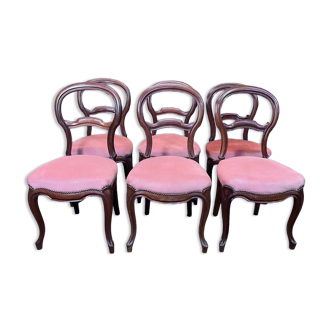 Suite of 6 Louis Philippe pink velvet chairs