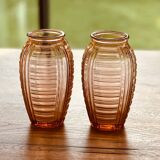 Pair of Vintage Amber Glass Vases - 70s Retro Elegance