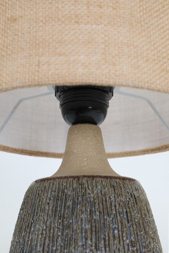 Rare handmade Søholm ceramic table lamp with jute lampshade / Mid-century Danish modern design / 1960s/1970s