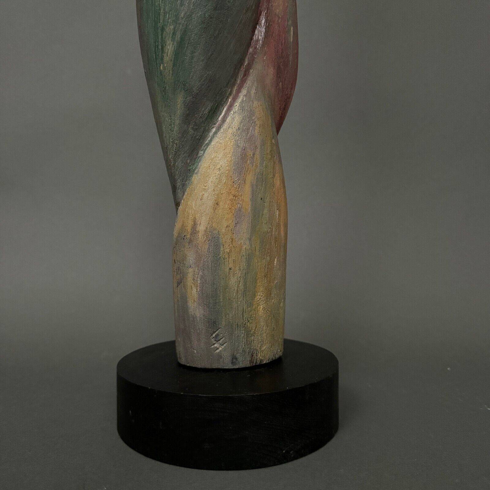 Wooden sculpture by Calin Hentea 20th century woman with bird