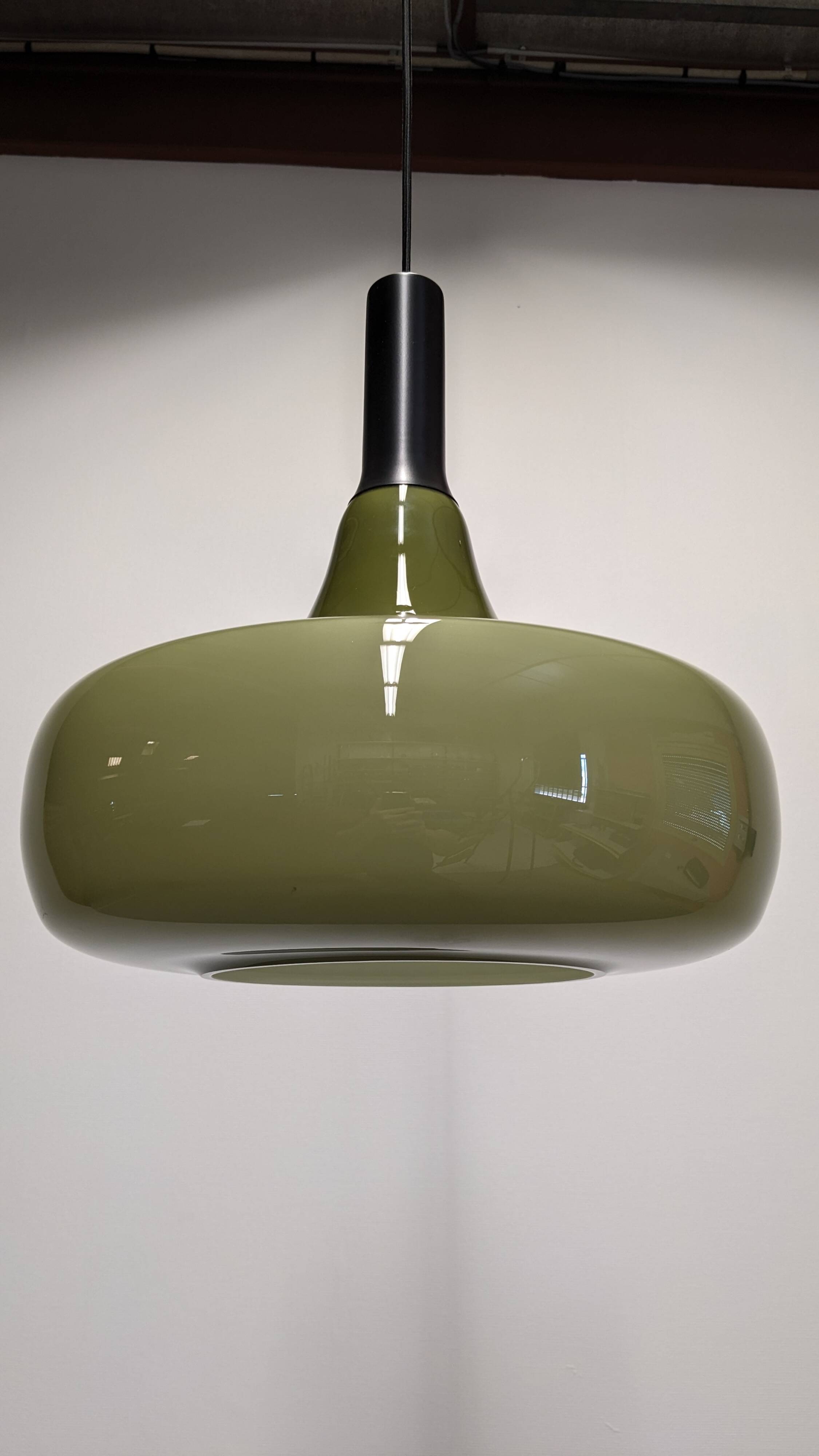 XL olive green opaline water drop pendant light from the 60s/70s