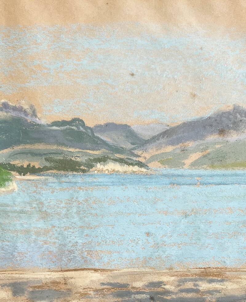 Painting "Mountain Lake", Pastel on paper, framed