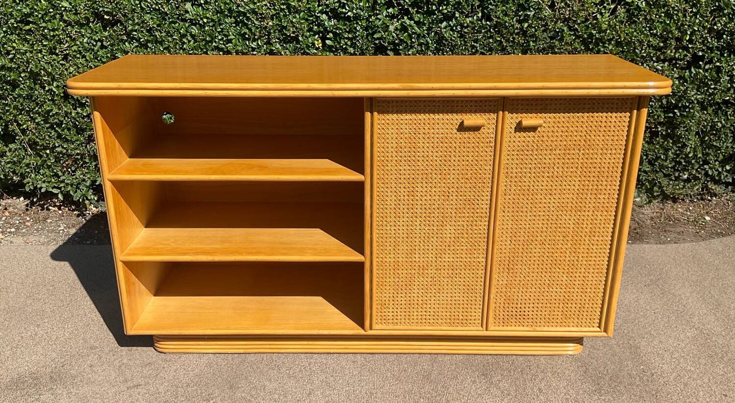 Vintage wooden and cane sideboard from the 70s