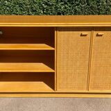 Vintage wooden and cane sideboard from the 70s