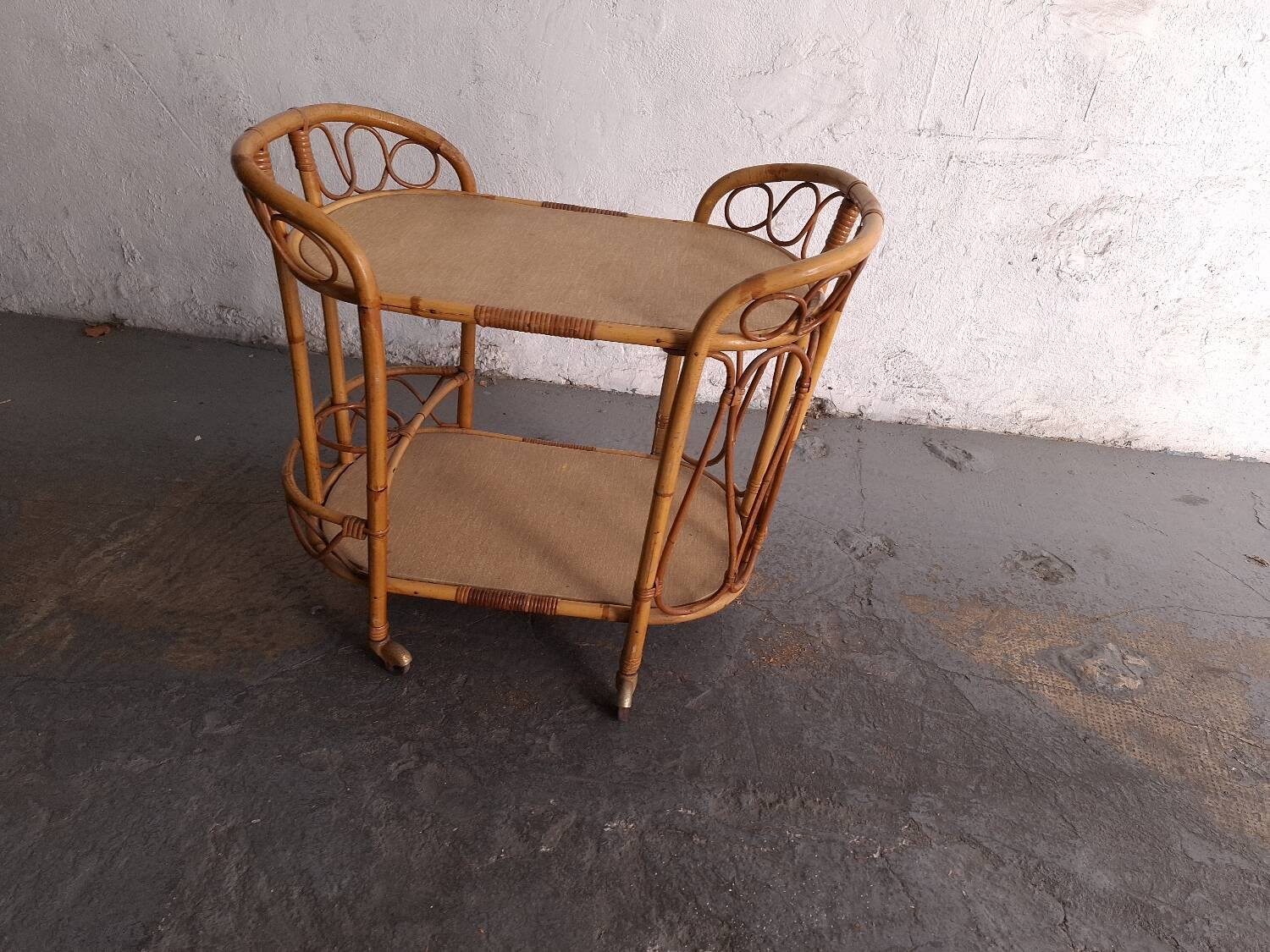 Vintage rattan serving trolley