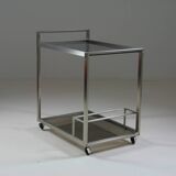 Brushed metal and smoked glass trolley or serving cart, Italy 1970s