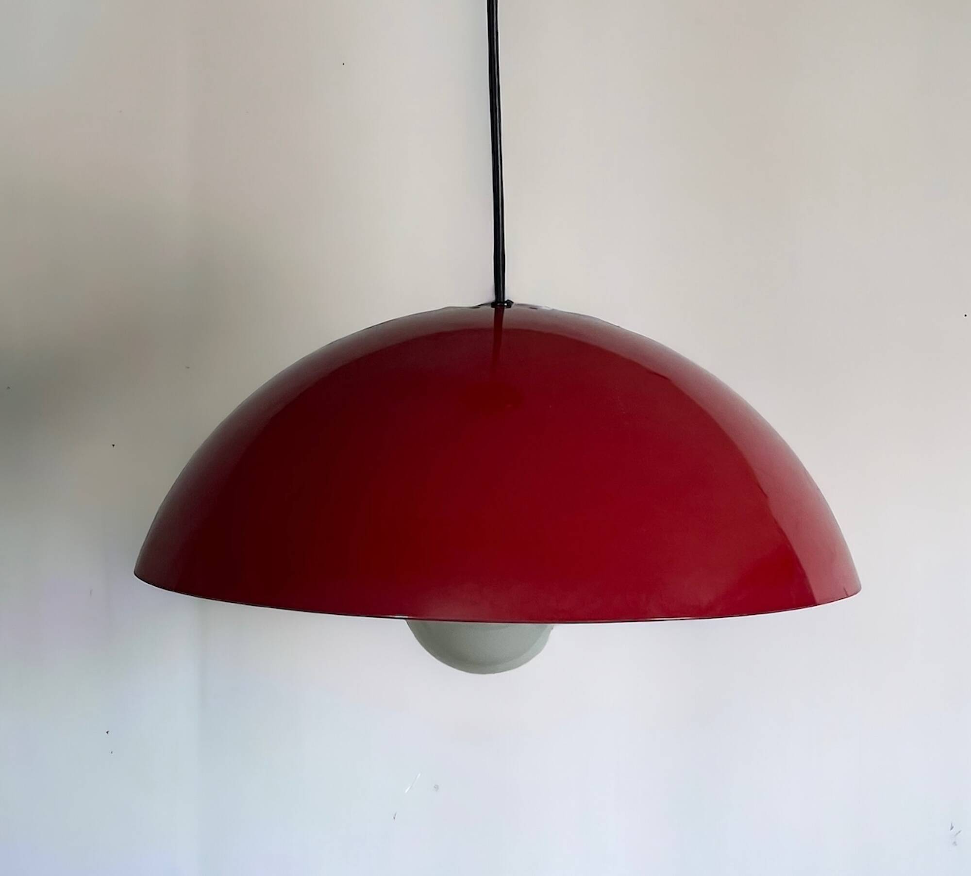 Large Hanging Lamp Martinelli Luce 'Coupe 1835'' in Glossy Red, 1970s