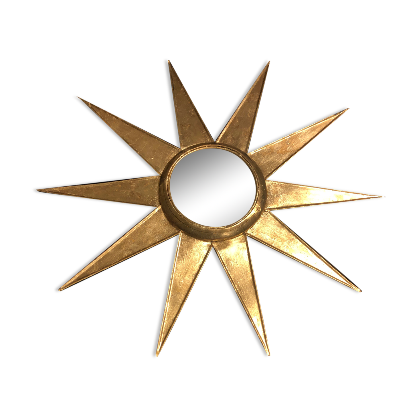 Mirror sun deforming 61 cm in gold metal with gold leaf said witch