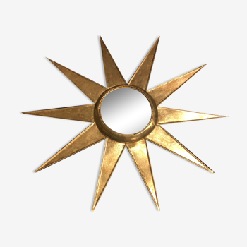 Mirror sun deforming 61 cm in gold metal with gold leaf said witch