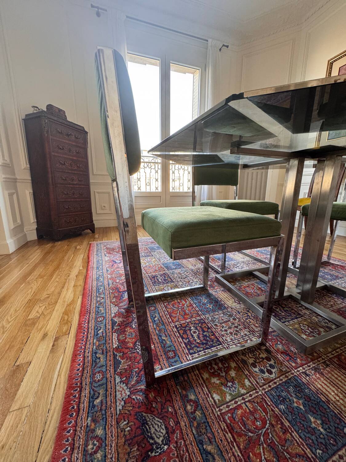 Vintage 1970s design table + 4 chairs || Unique piece