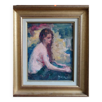 Édouard DUCROS (1856-1936) oil on canvas mounted on cardboard "Portrait of a Young Woman"