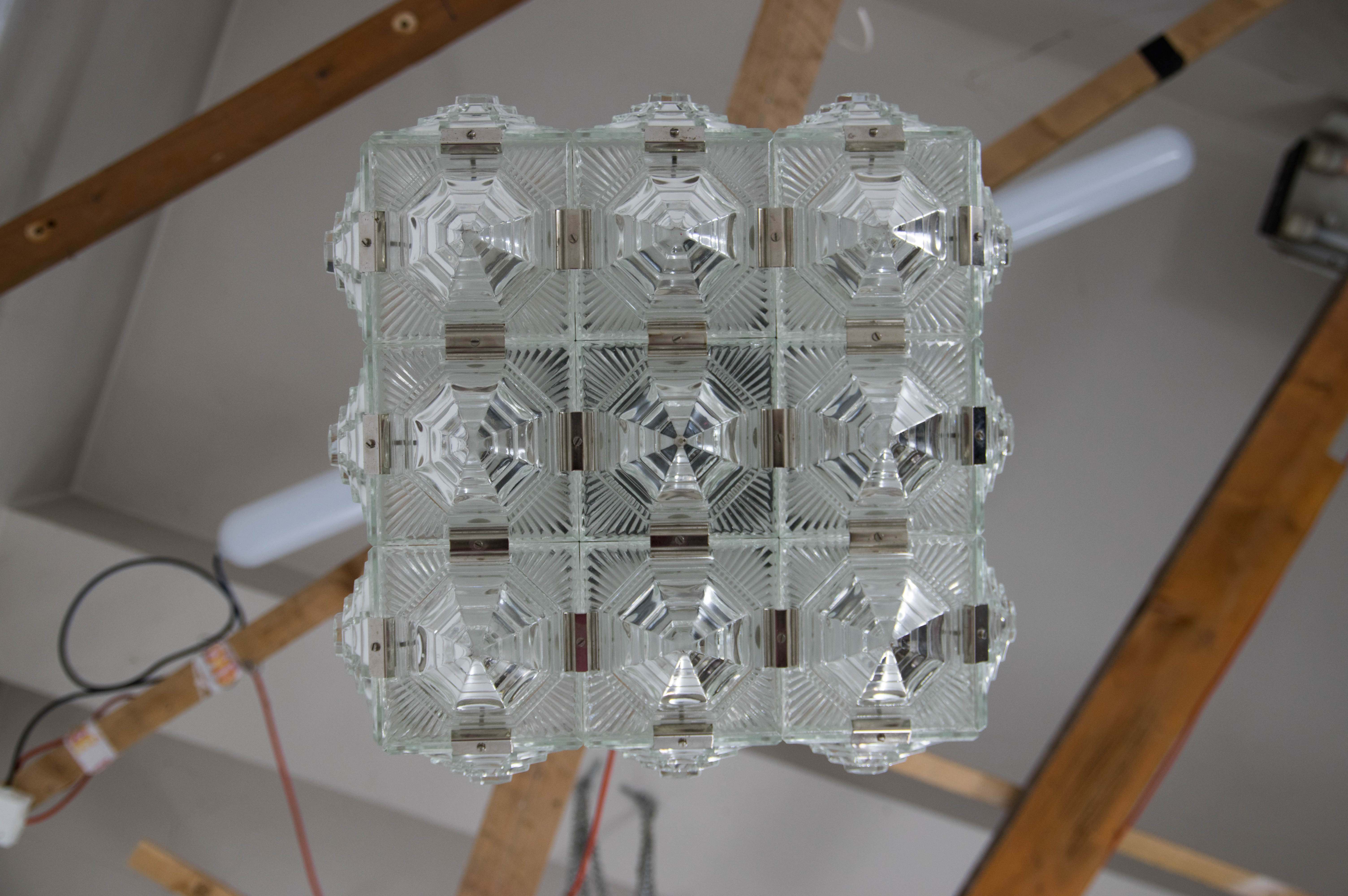 Brutalist Glass Chandelier by Kamenicky Senov, 1970s