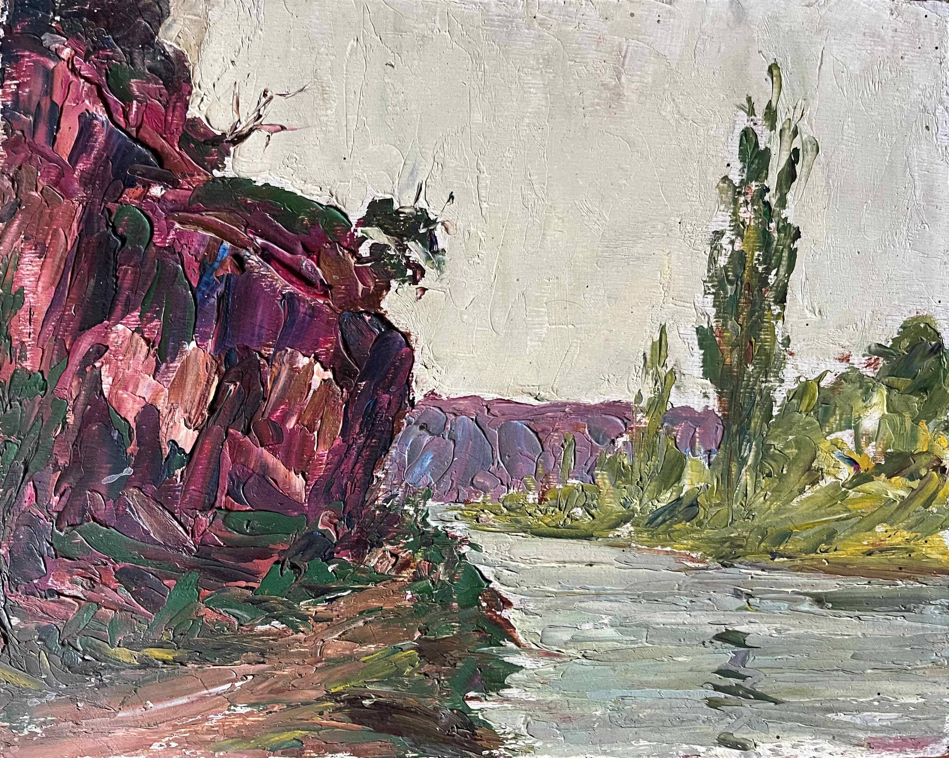 HSP painting "River landscape" luminous - knife technique