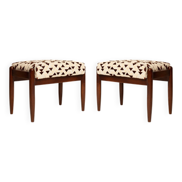 Two GFM mid-century stools in jacquard designed by Dedar, E. Homa, Europe, 1960s.