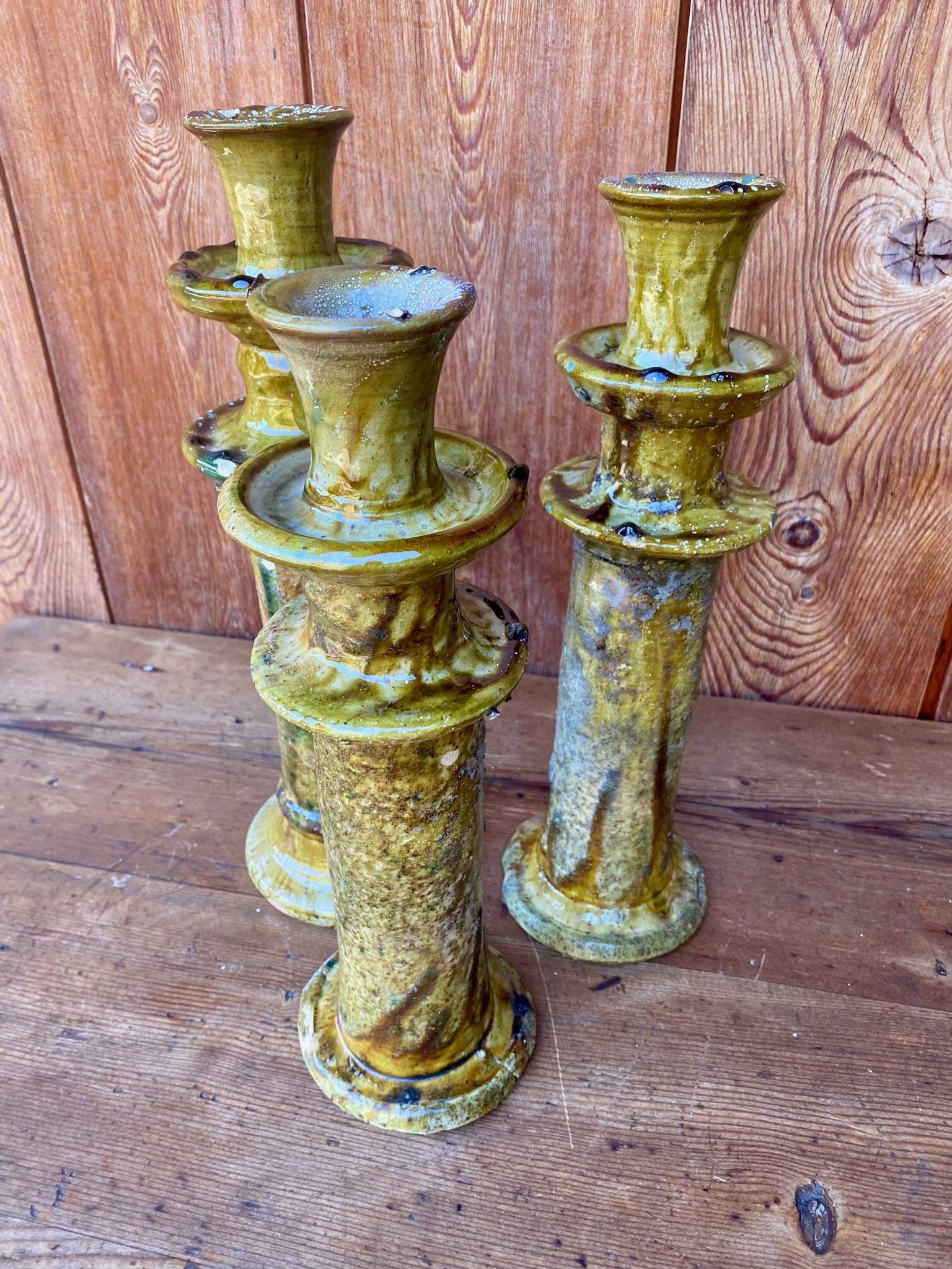 3 Bougeoirs de Tamegroute en céramique émaillé.