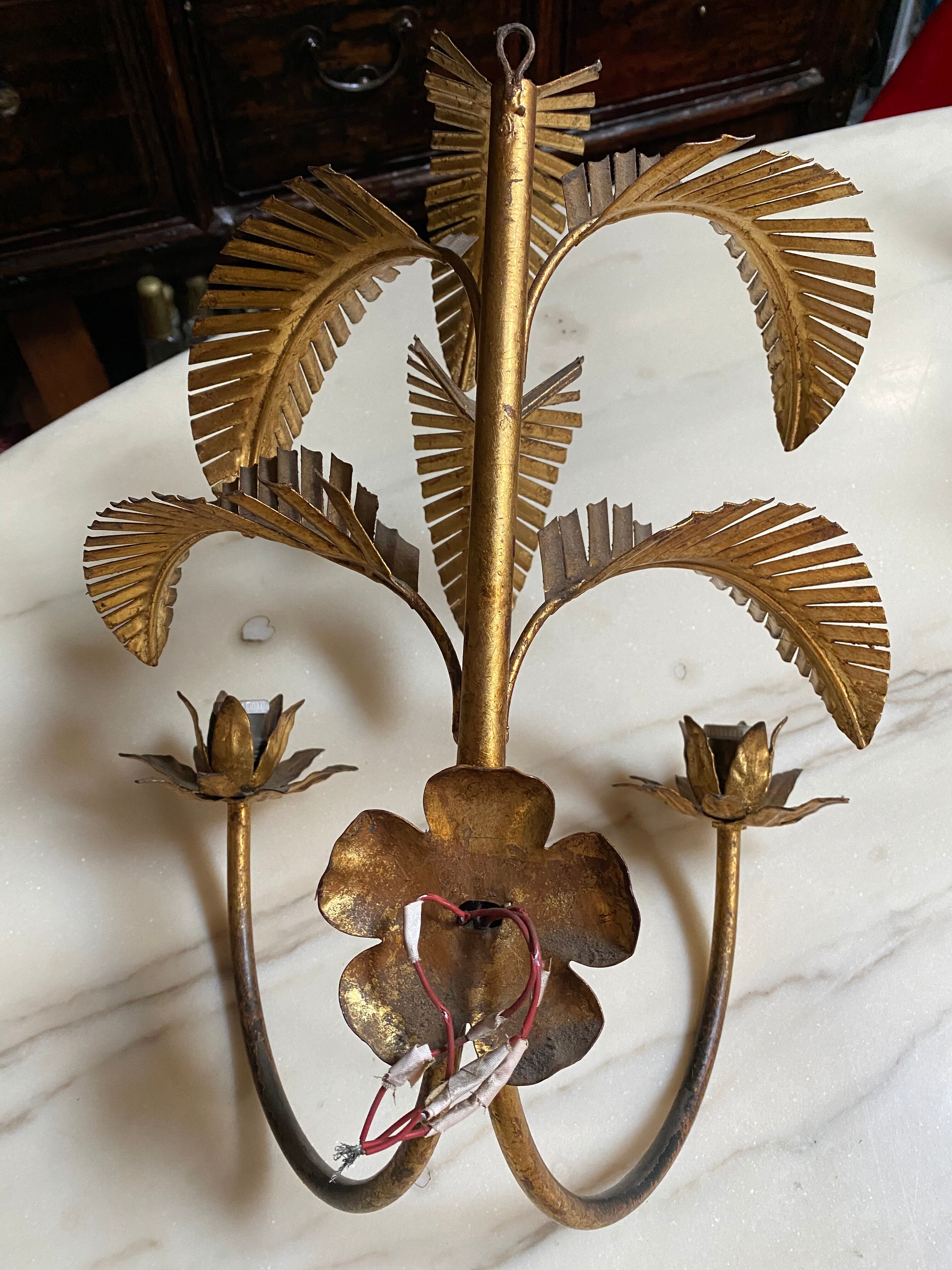 Pair of vintage seventies palm sconces
