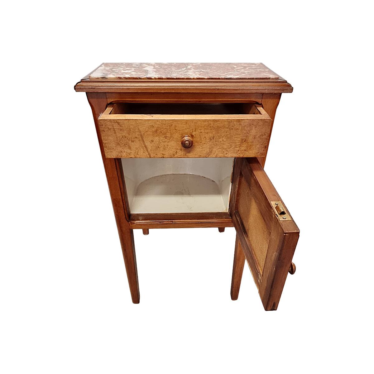 Antique French Bedside Table With Marble Top, early 1900s