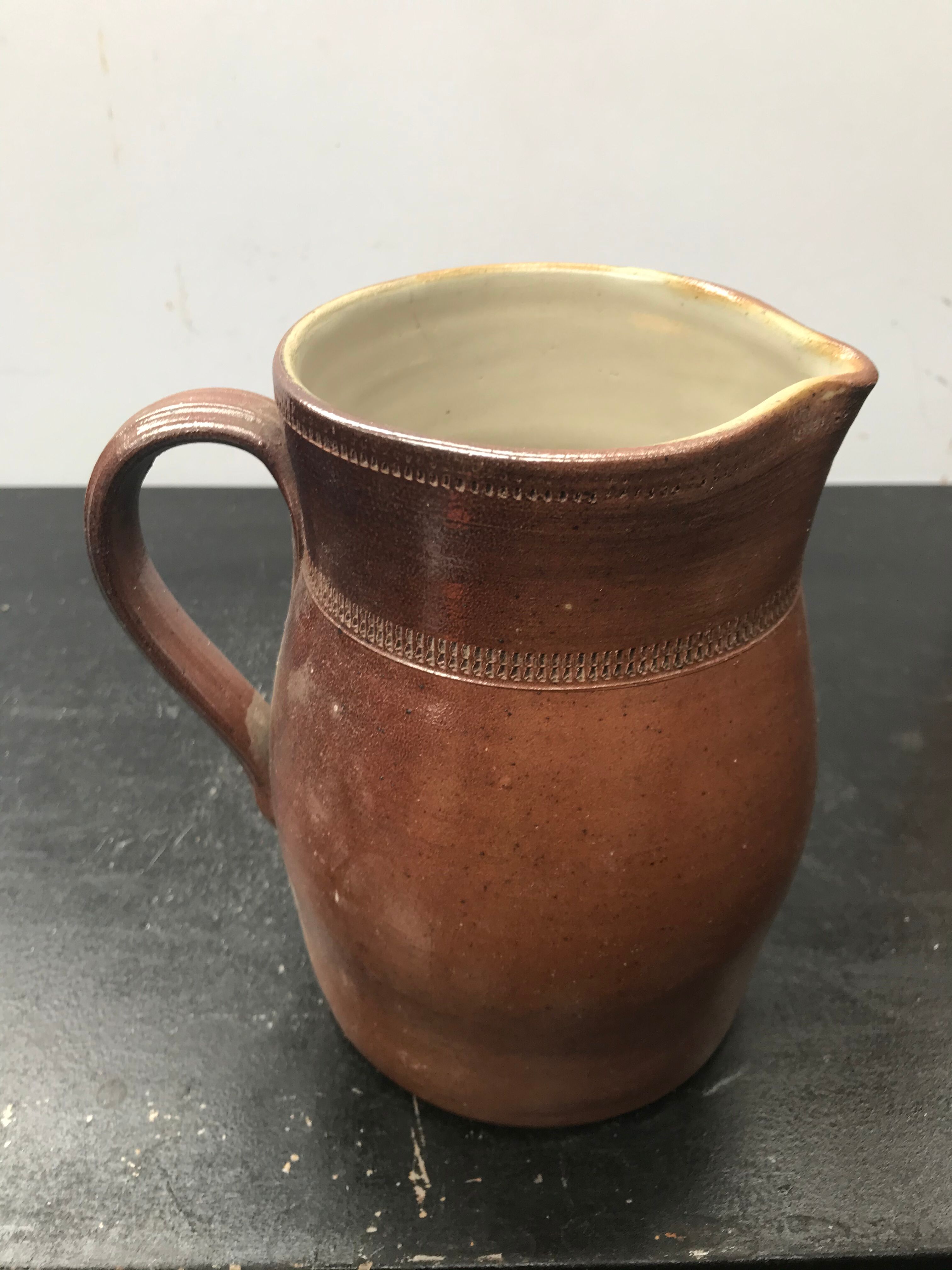 Former pitcher brown sandstone interior white 70s vintage