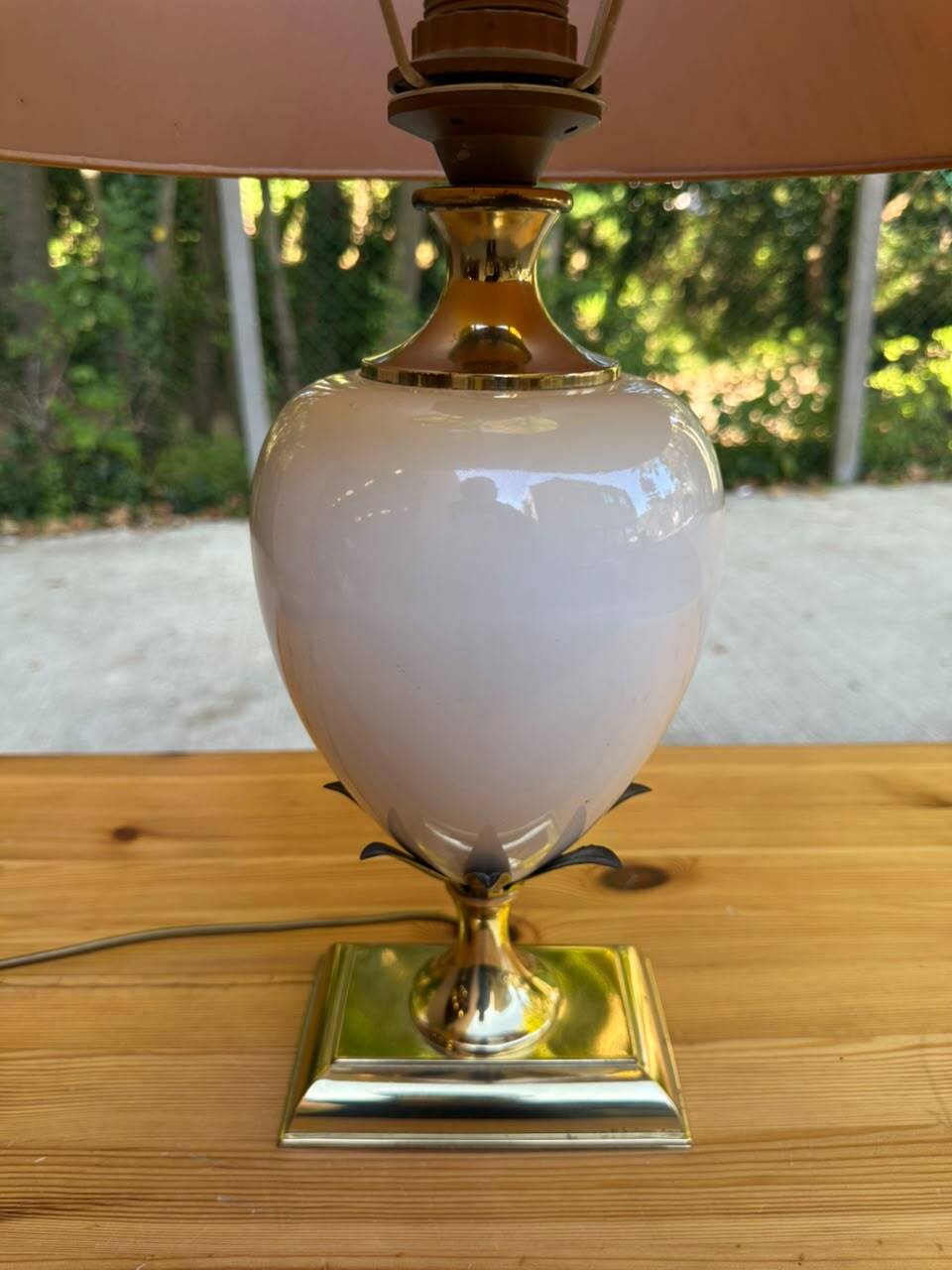 Large vintage 70s table lamp Maison Le Dauphin in brass & ceramic cr