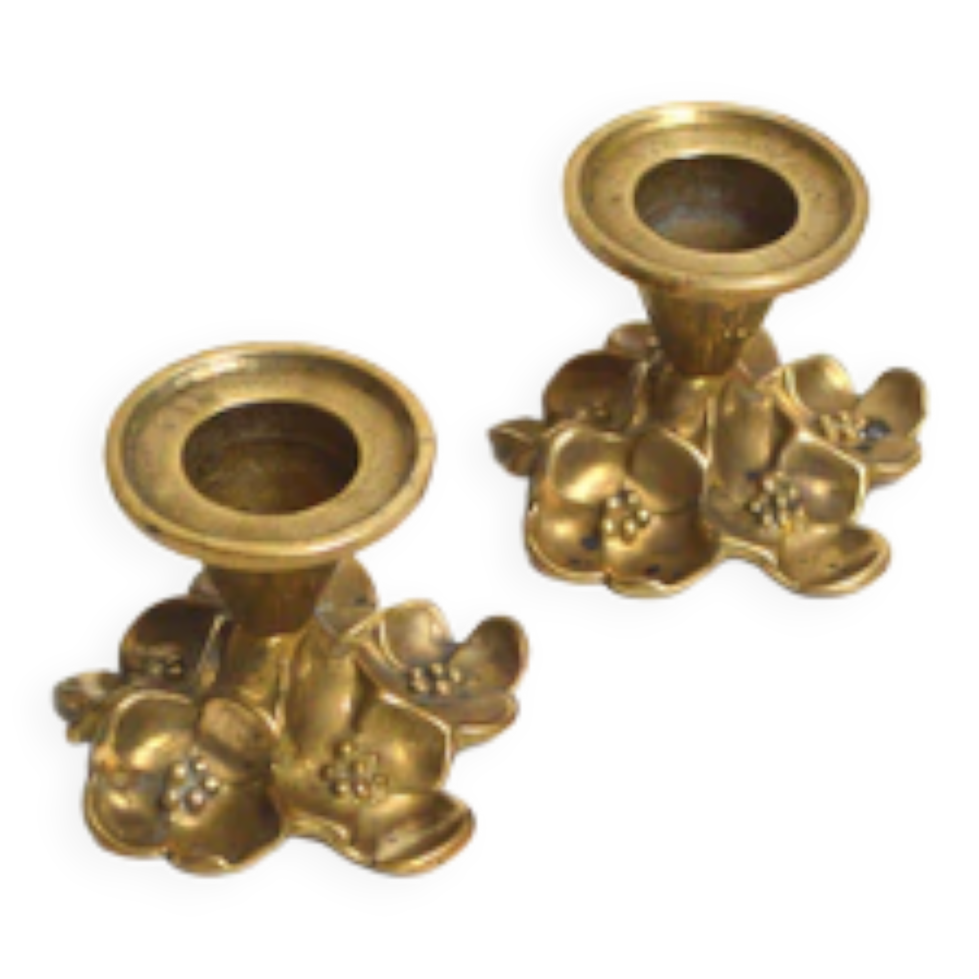 Duo of brass candle holders