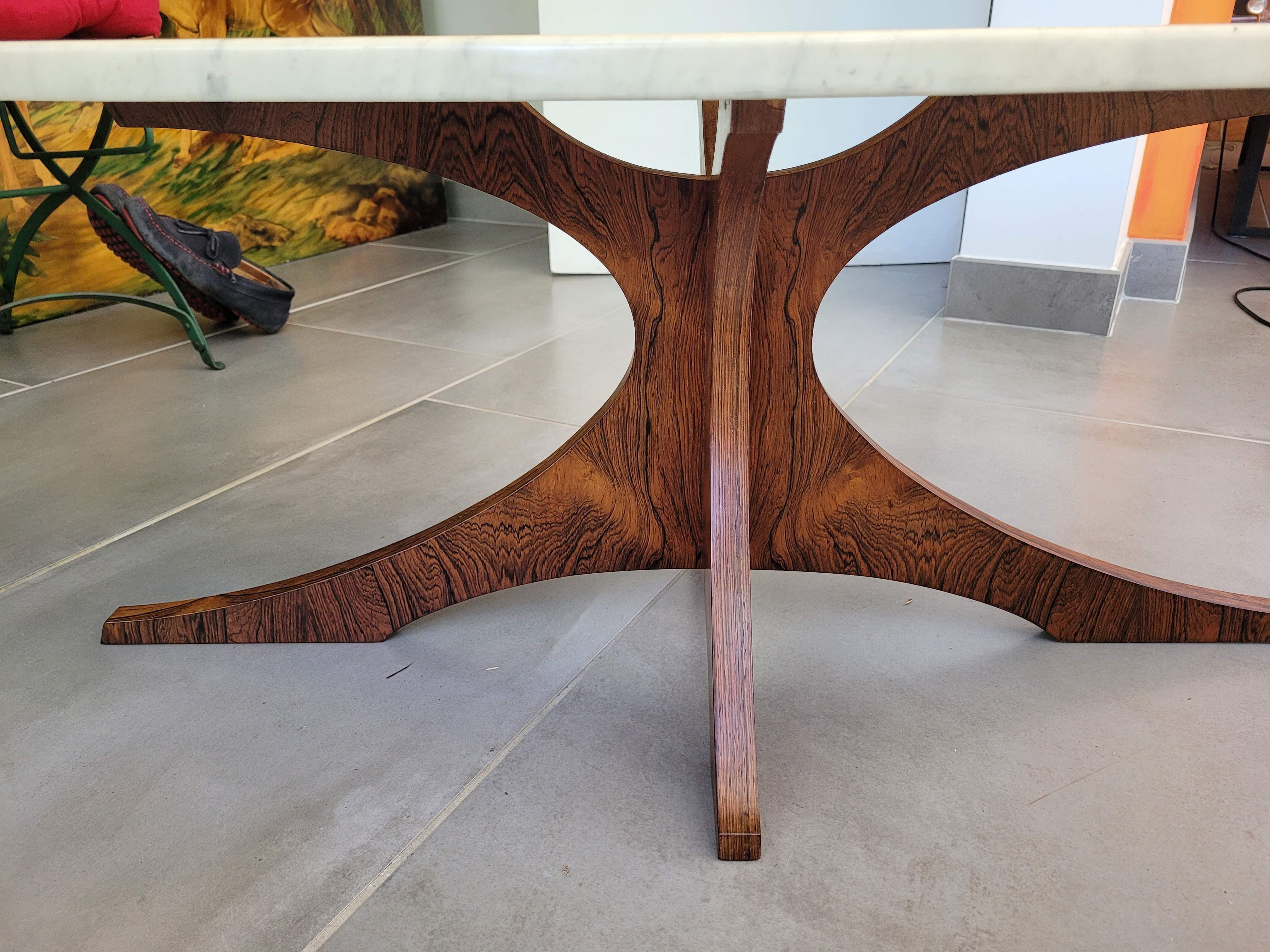 Marble coffee table and rosewood by Hugues Poignant