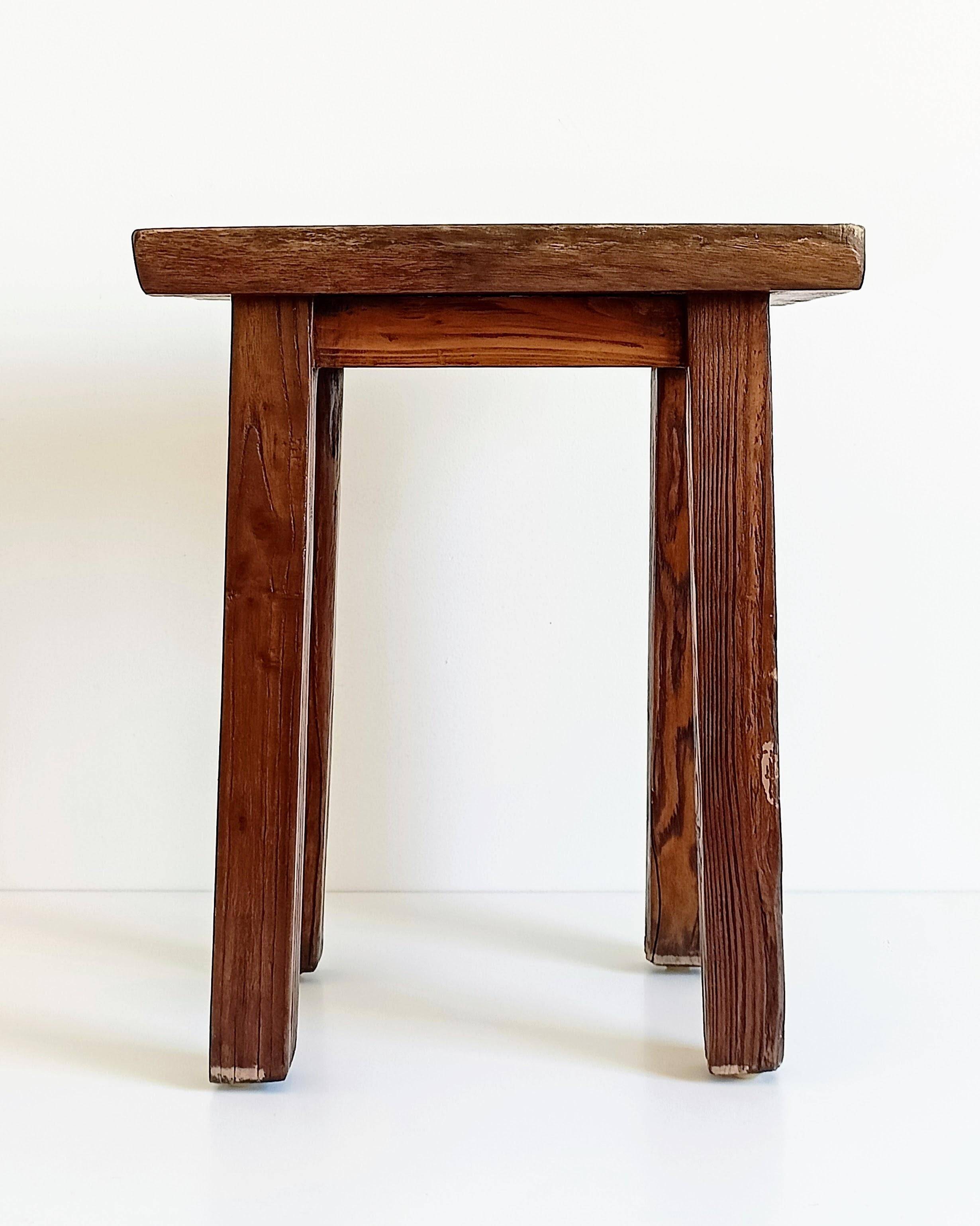 Spanish Baroque Oak Side Table or Stool, Wabi-Sabi Style, 18th C.