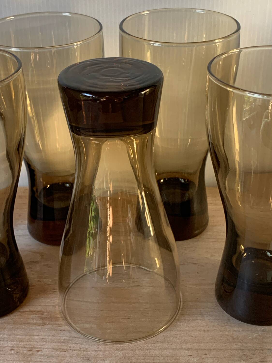 Six large smoked blown glasses 1970