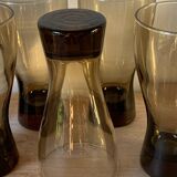 Six large smoked blown glasses 1970