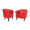 Paire de fauteuils en simili-cuir rouge vintage