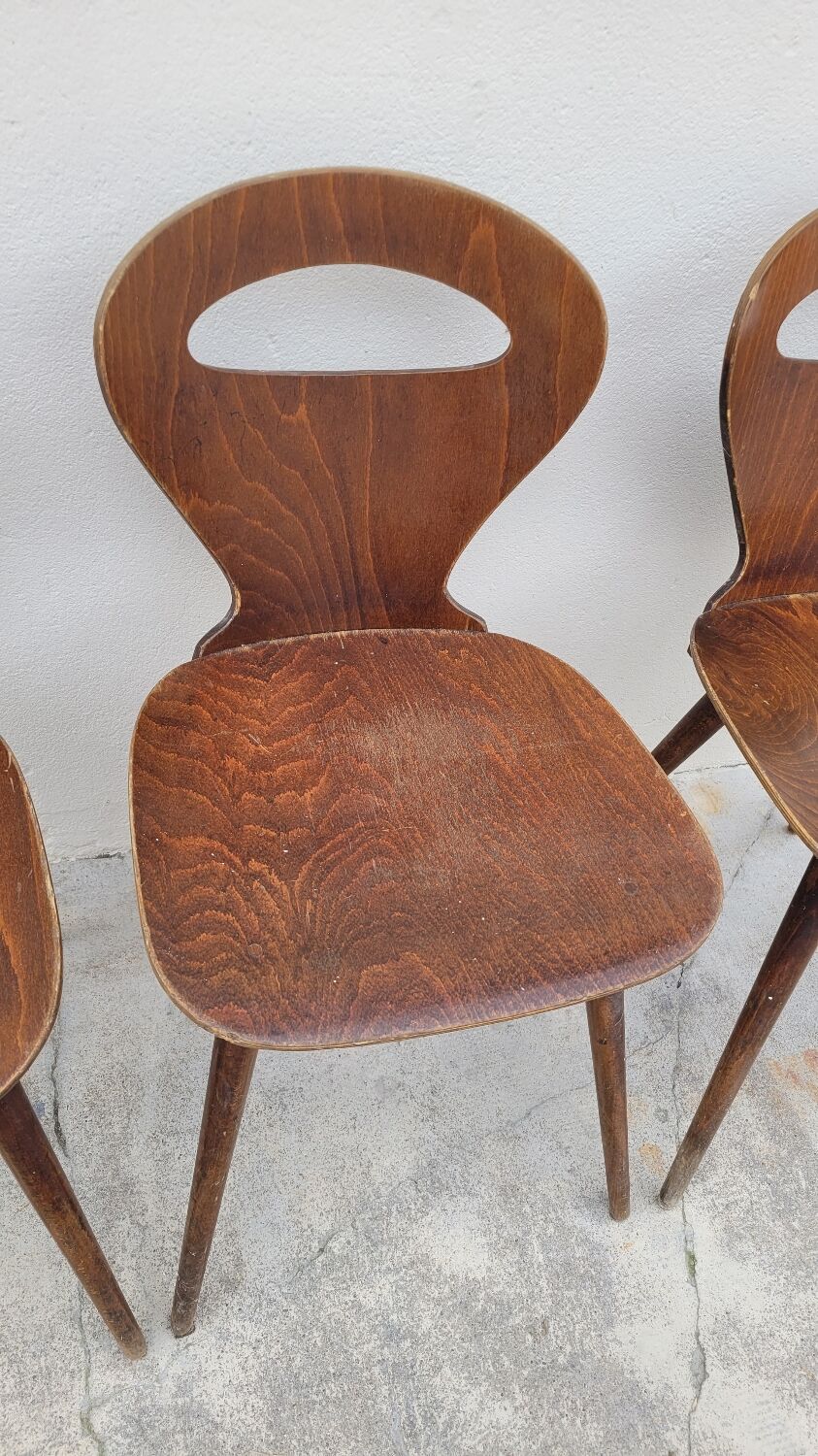 Series of 3 bistro chairs baumann model Fourmi 1950 vintage