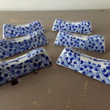 6 blue porcelain knife holders